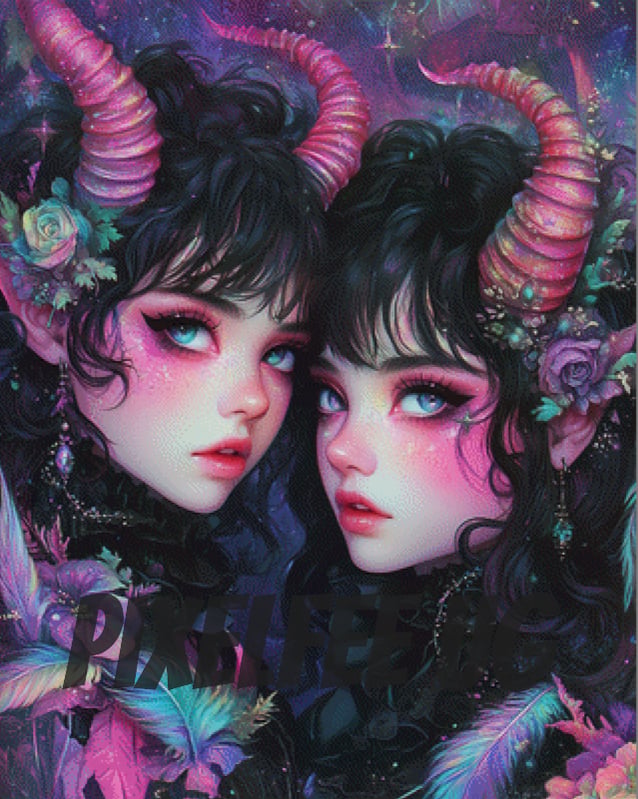 Pixelfee Diamond Painting Demon Sisters von Sandrietta_ai