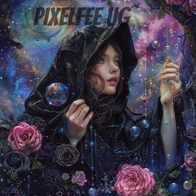 Pixelfee Diamond Painting Black hooded Girl von Sandrietta_ai