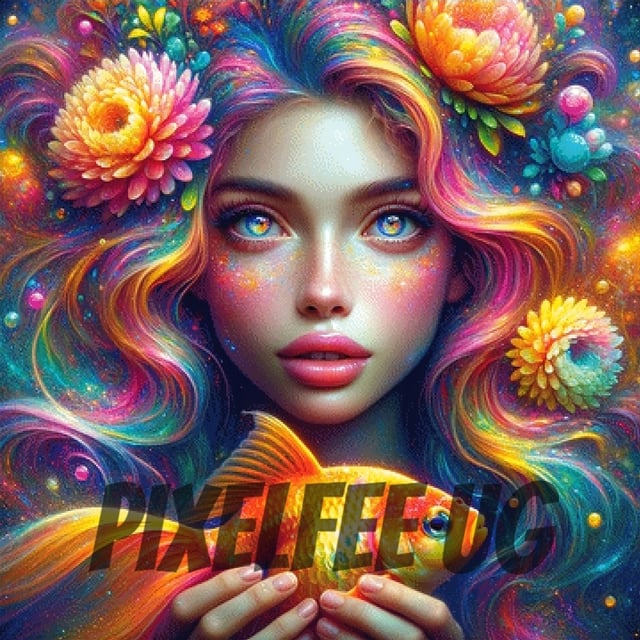Pixelfee Diamond Painting Rainbow Hair and Golden Fish von Sandrietta_ai
