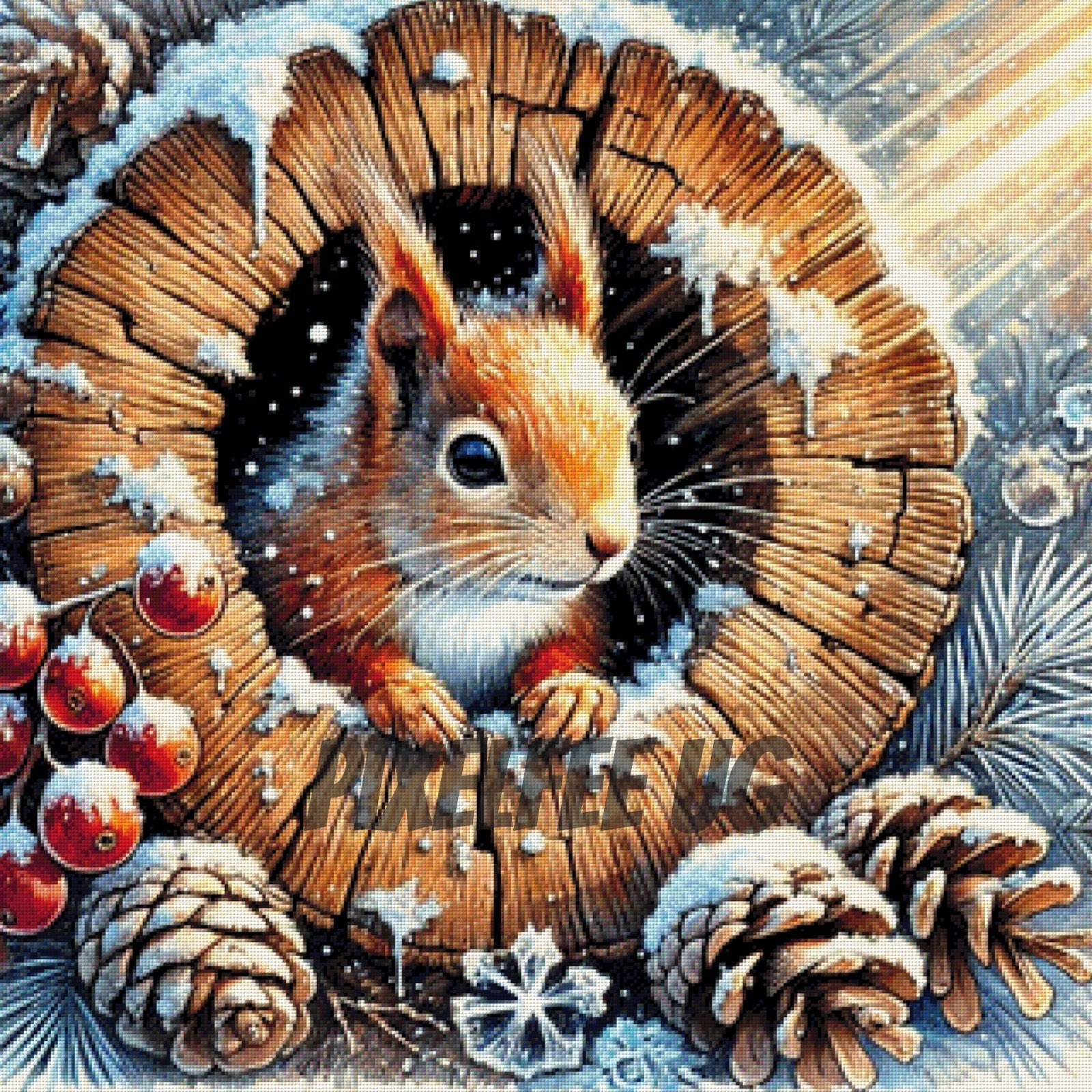Pixelfee Diamond Painting Eichhörnchen hat den Winter entdeckt von Tante Tati