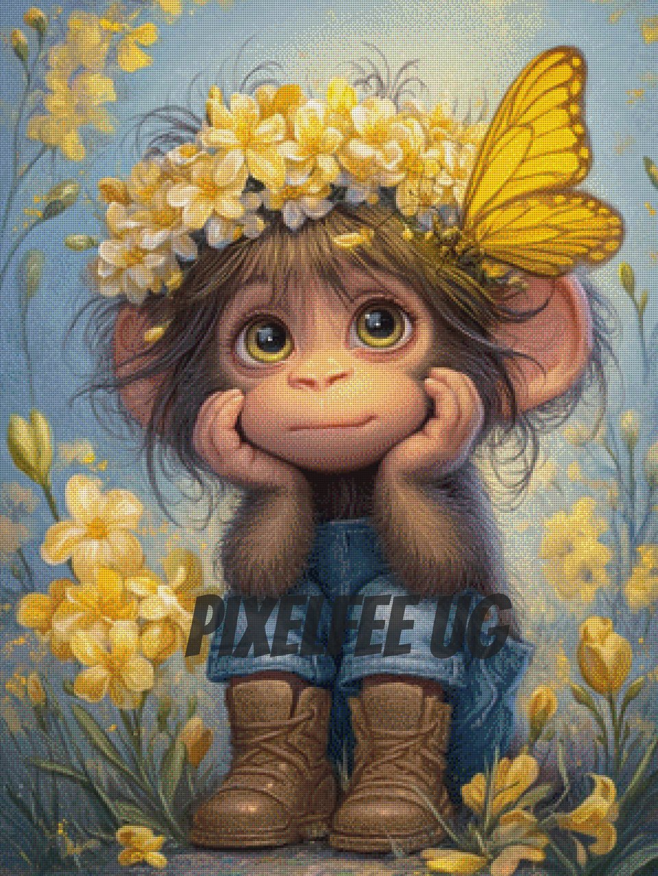 Pixelfee Diamond Painting Lilly, das Blumenäffchen von Sandrietta_ai