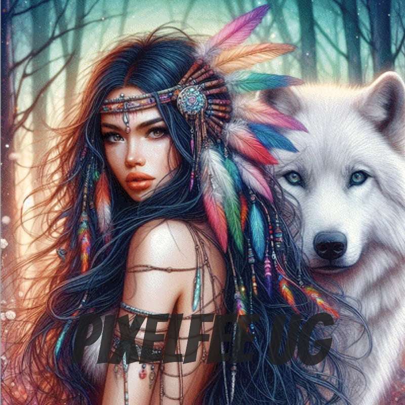 Pixelfee Diamond Painting Indian and white Wolf #3 von Sandrietta_ai