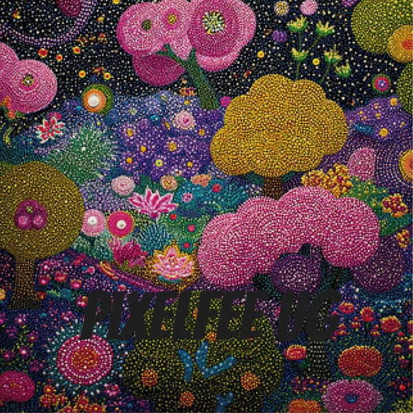 Pixelfee Diamond Painting Yellow, pink and purple floral von NeikaDesigns