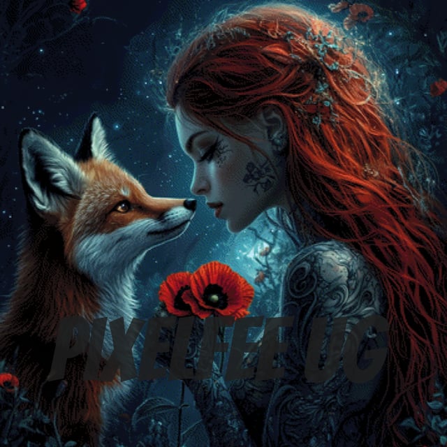 Pixelfee Diamond Painting Red Fox and red Hair von Sandrietta_ai