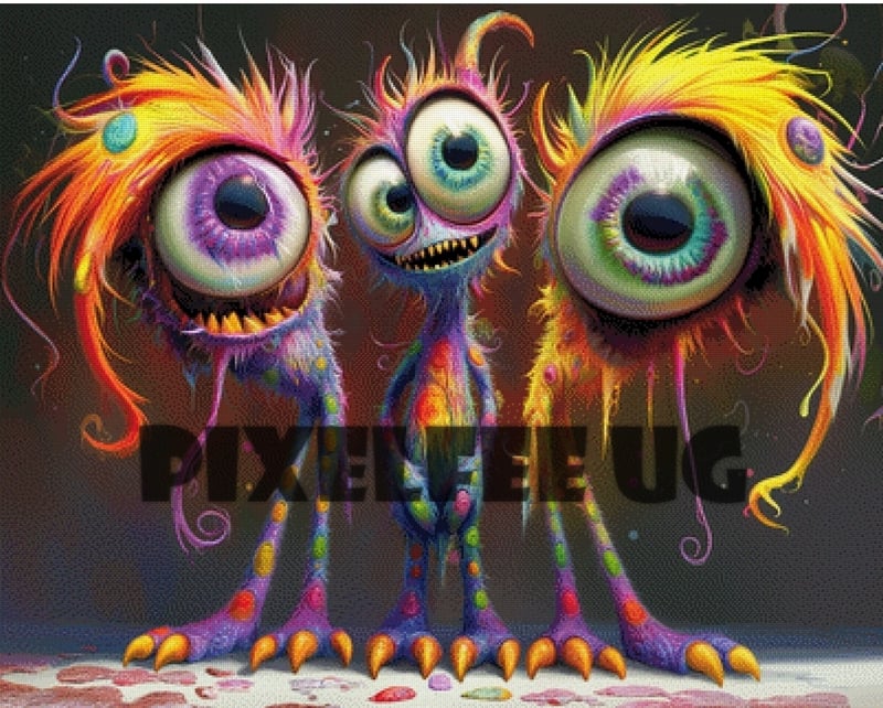 Pixelfee Diamond Painting Trio mit 4 Augen von Kreativköter
