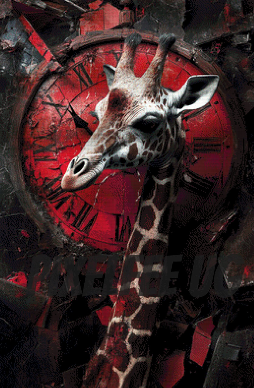 Pixelfee Diamond Painting Giraffe mit der roten Uhr von Kreativköter