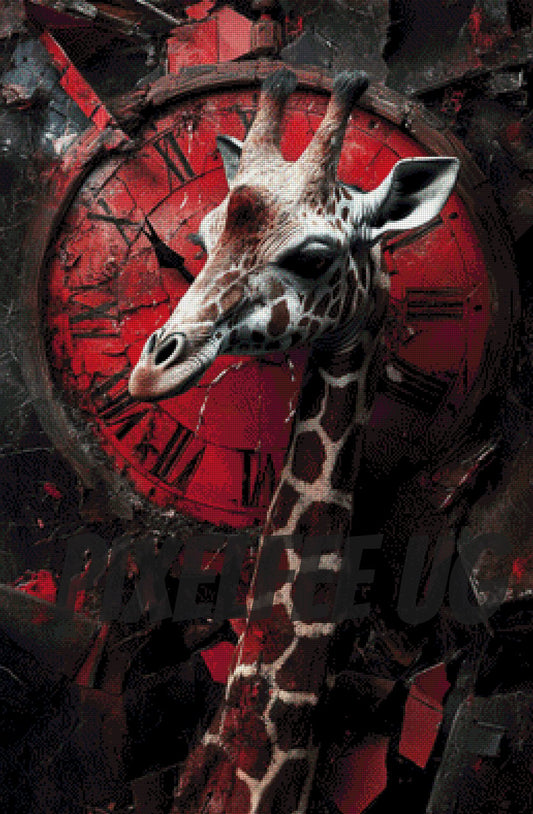 Pixelfee Diamond Painting Giraffe mit der roten Uhr von Kreativköter