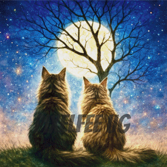 Pixelfee Diamond Painting Katzen im Mond von Raven