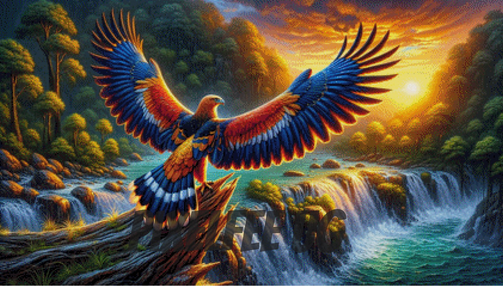 Pixelfee Diamond Painting Habicht bei den Wasserfällen von Tante Tati