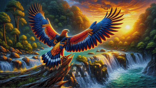 Pixelfee Diamond Painting Habicht bei den Wasserfällen von Tante Tati