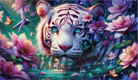 Pixelfee Diamond Painting White tiger in the flower paradise von Tante Tati