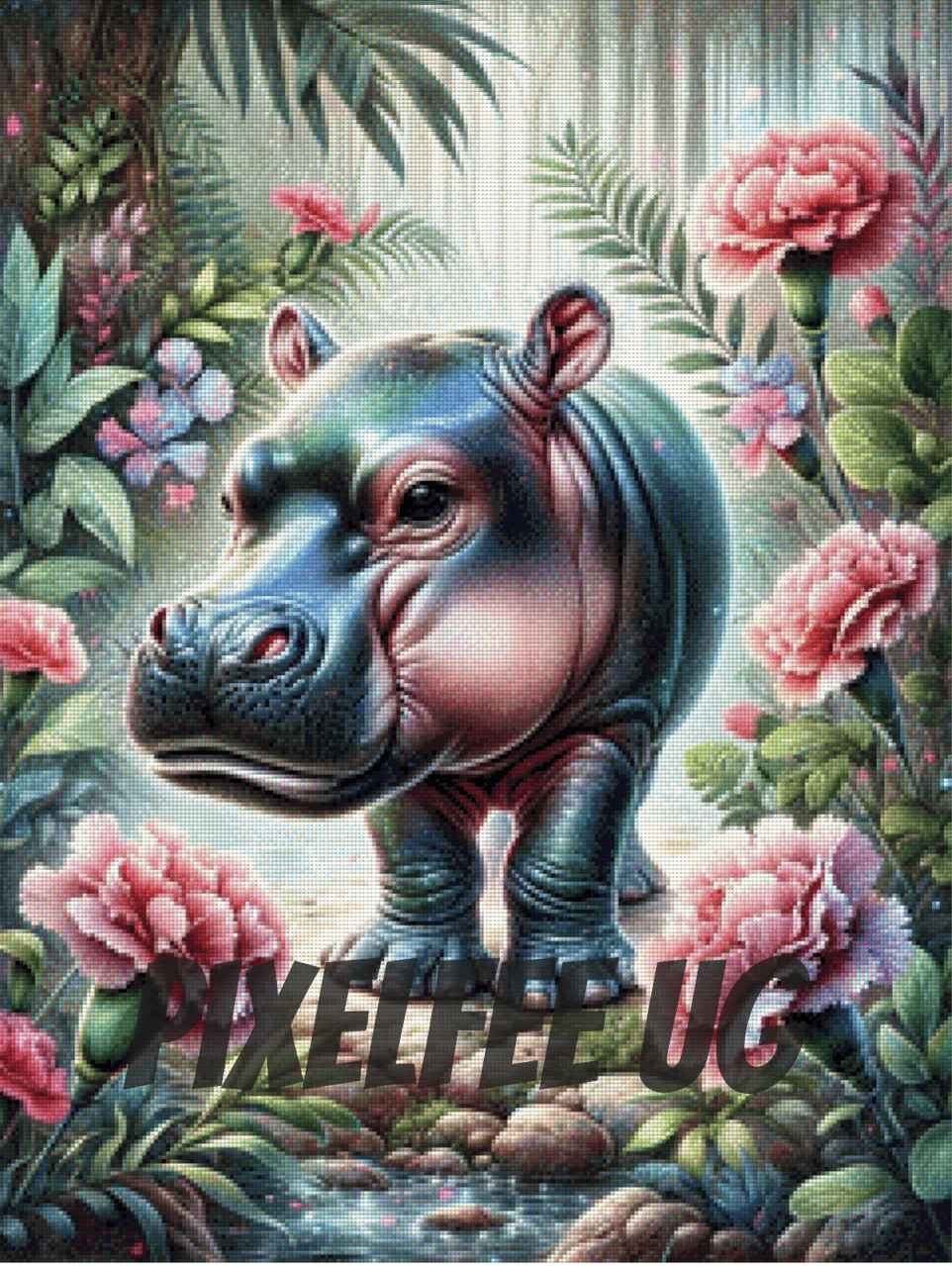 Pixelfee Diamond Painting Hippo im Nelken-Dschungel von Tante Tati