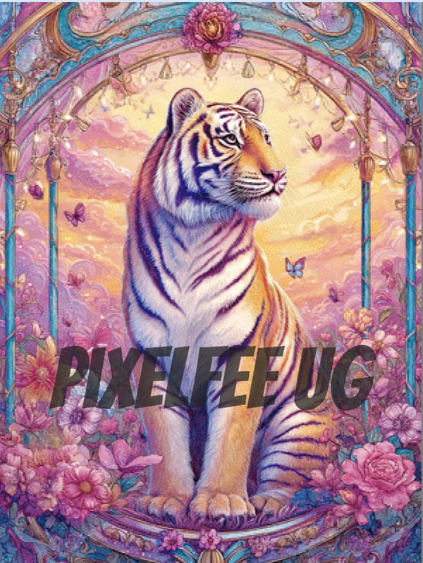 Pixelfee Diamond Painting Blumenring und Tigertraum von Sandrietta_ai