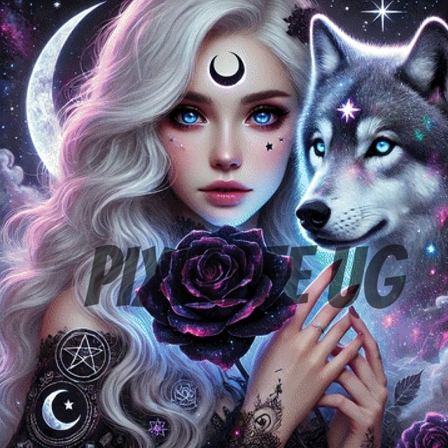 Pixelfee Diamond Painting Witch and Wolf von Sandrietta_ai
