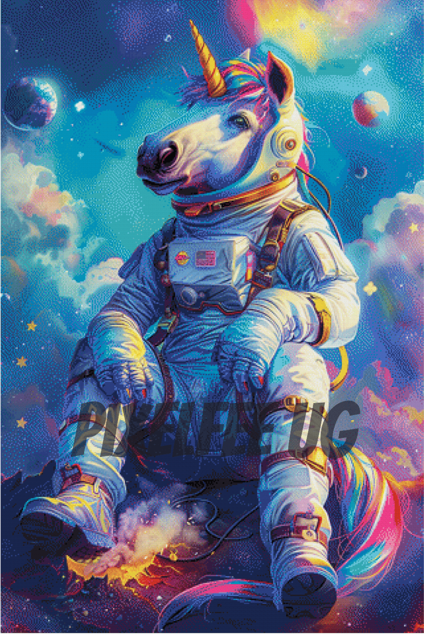 Pixelfee Diamond Painting Space Unicorn von Bátor Gábor