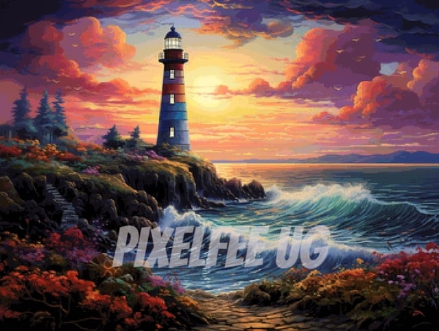 Pixelfee Diamond Painting Lighthouse Sunset von Sandrietta_ai