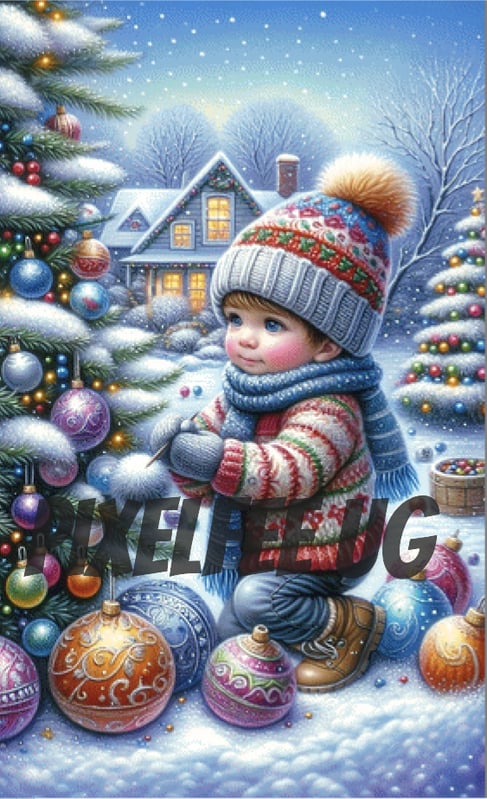 Pixelfee Diamond Painting Jonas schmückt den Weihnachtsbaum von Tante Tati