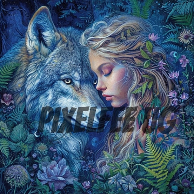 Pixelfee Diamond Painting Woman and Wolf #2 von Sandrietta_ai