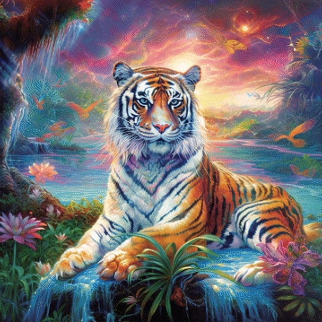 Pixelfee Diamond Painting Tiger in Sunset von Sandrietta_ai