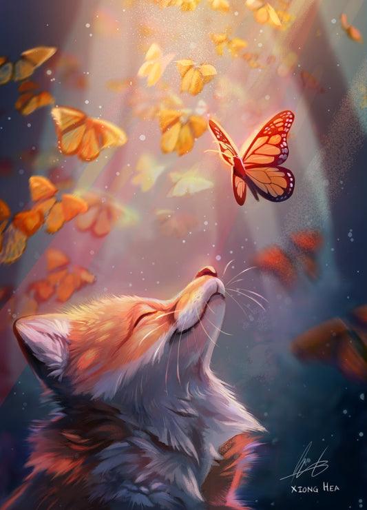 Pixelfee Diamond Painting Fox and Butterflies von Xiong Hea