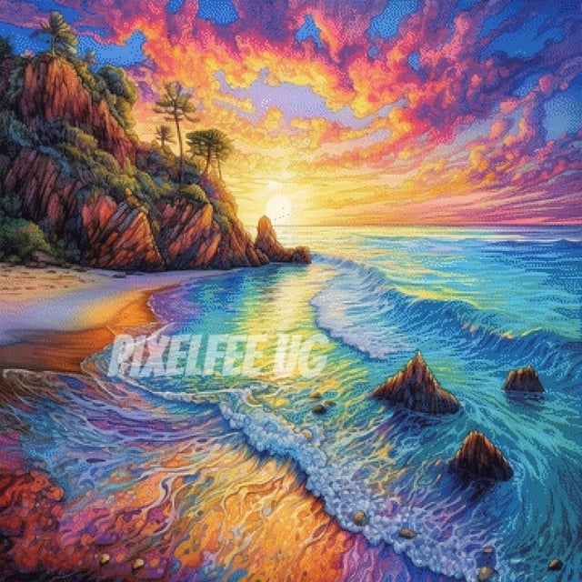 Pixelfee Diamond Painting Beautyful Beach Sunset von Sandrietta_ai