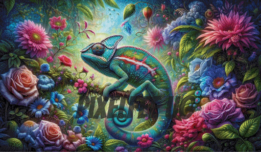Pixelfee Diamond Painting Gecko im Blumenparadiesi von Tante Tati