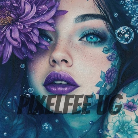 Pixelfee Diamond Painting Blue Eyes with Purple Lipstick von Sandrietta_ai