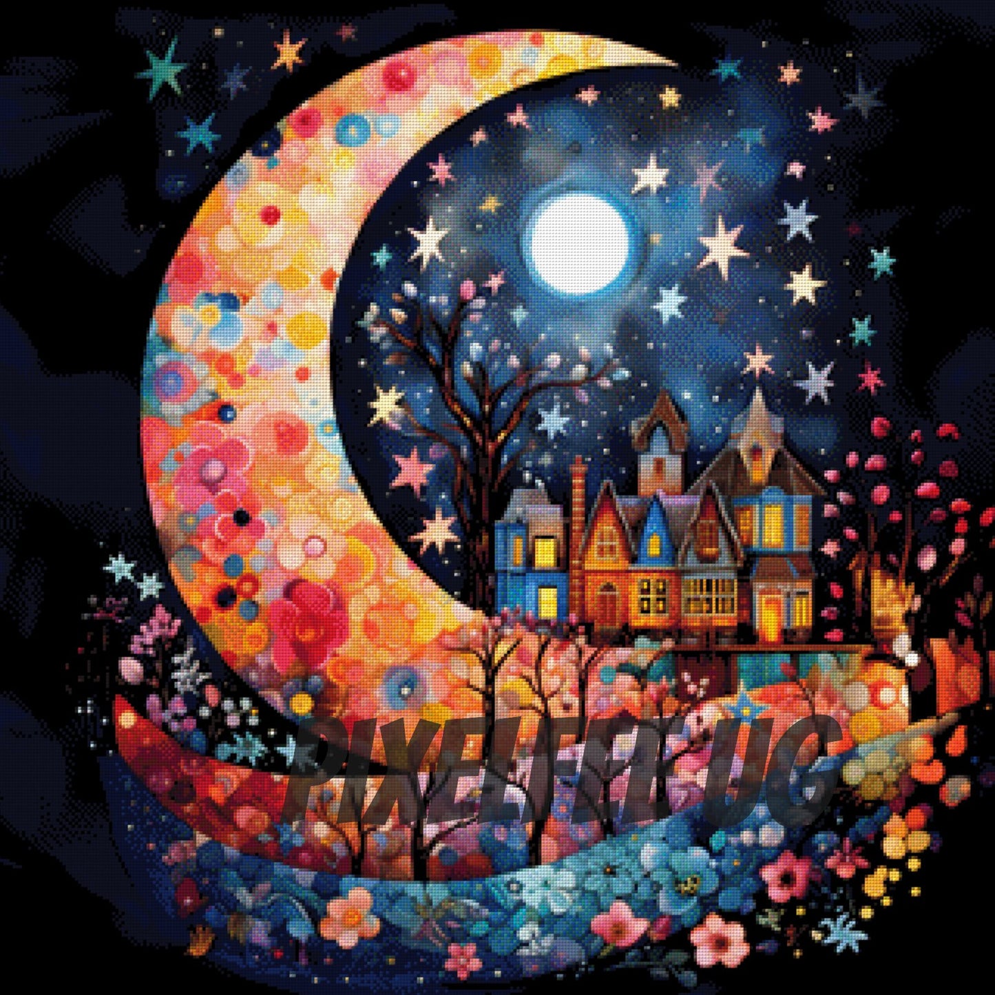 Pixelfee Diamond Painting Moonlit Village von nadaya_illustration_jp
