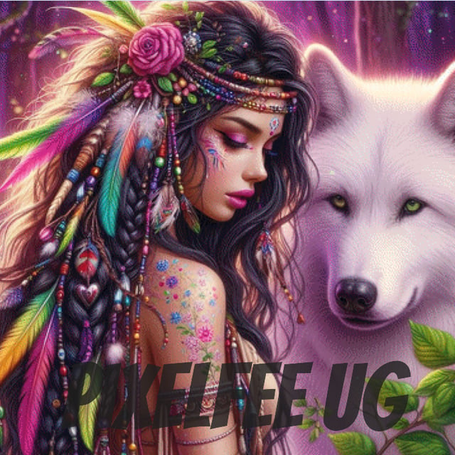 Pixelfee Diamond Painting Indian and white wolf #6 von Sandrietta_ai