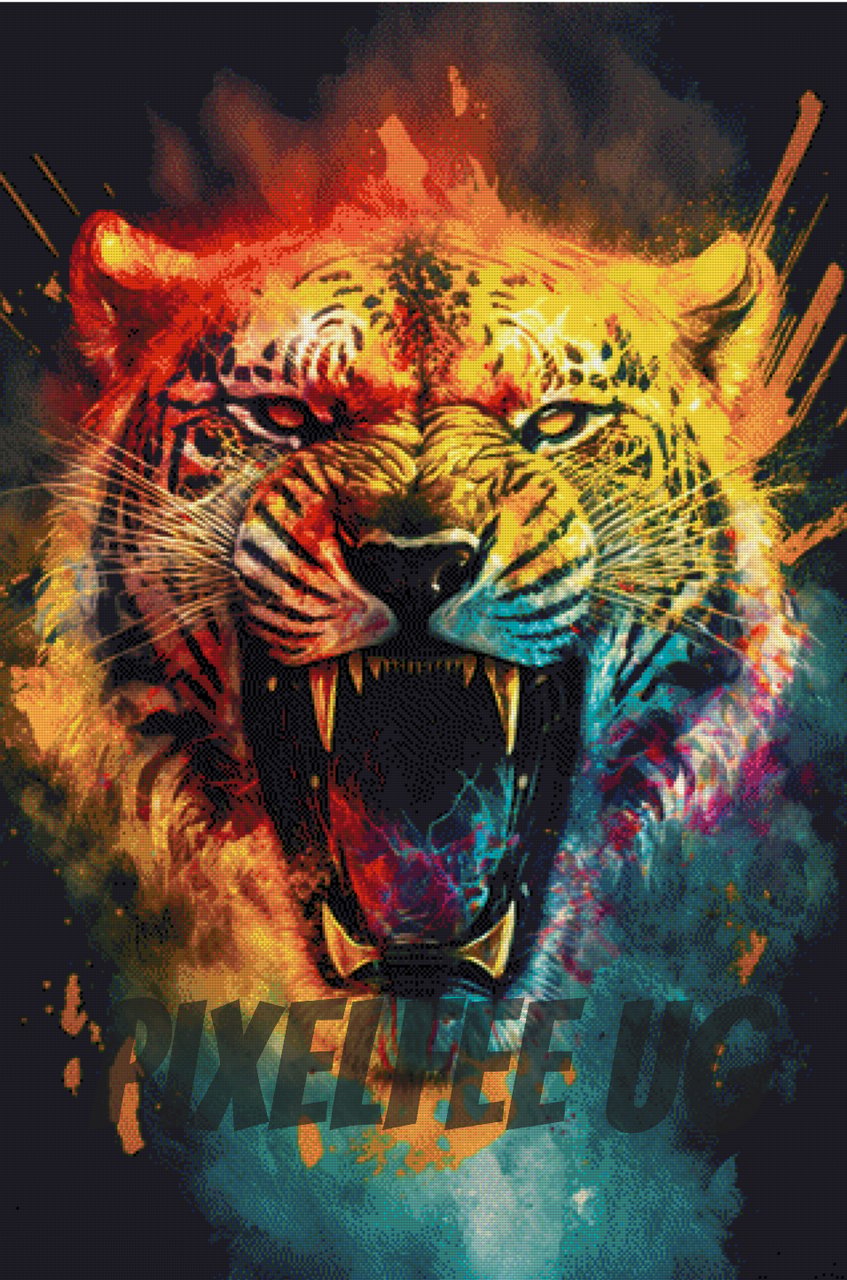 Pixelfee Diamond Painting Colorful SplashTiger von Bátor Gábor