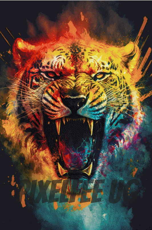 Pixelfee Diamond Painting Colorful SplashTiger von Bátor Gábor