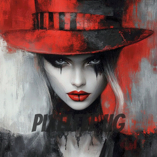 Pixelfee Diamond Painting Red Hat Beauty von CaroFelicia
