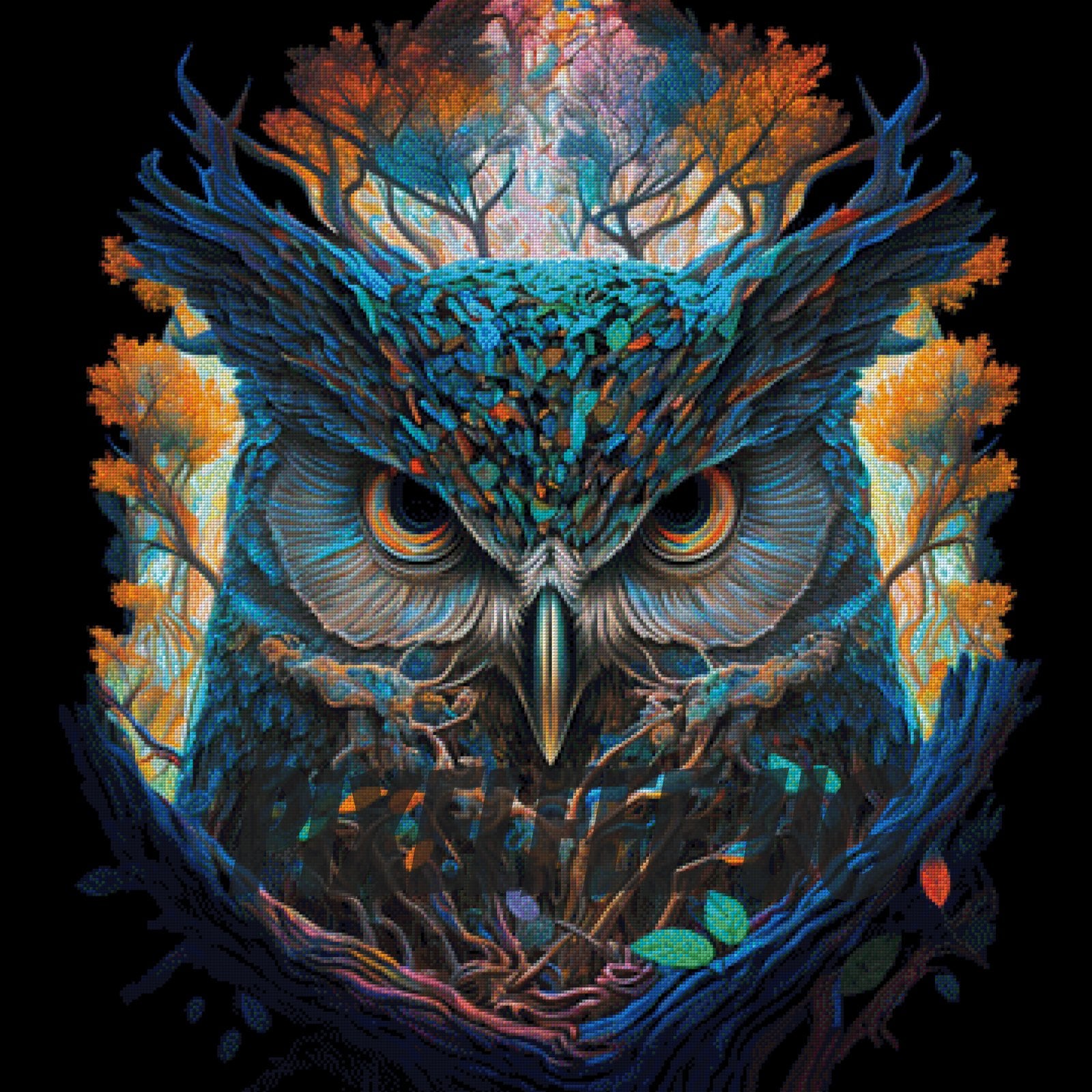 Pixelfee Diamond Painting Forest Angry Owl von Bátor Gábor