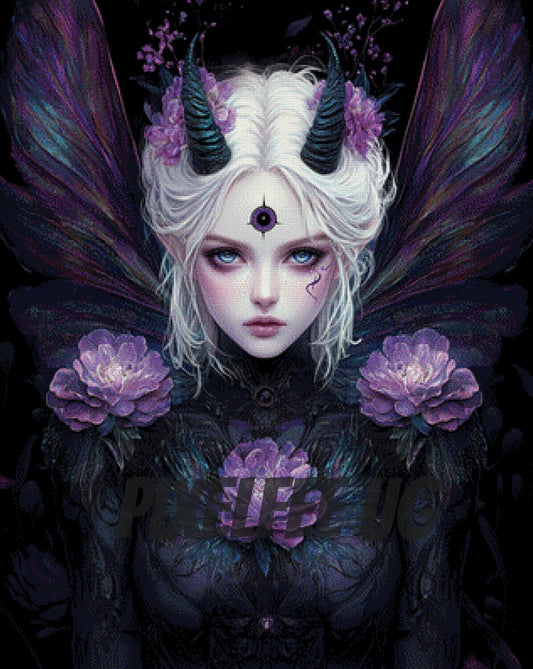 Pixelfee Diamond Painting Kronenträgerin der Dunkelblumen von Sandrietta_ai