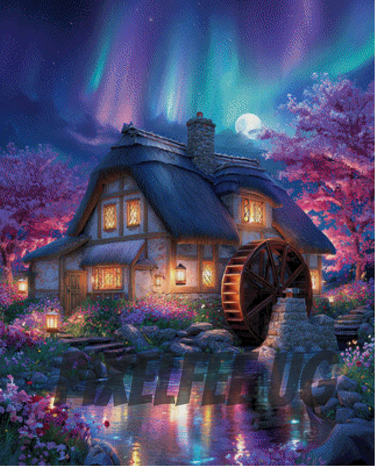 Pixelfee Diamond Painting Nightfall Mill von Bex Ai
