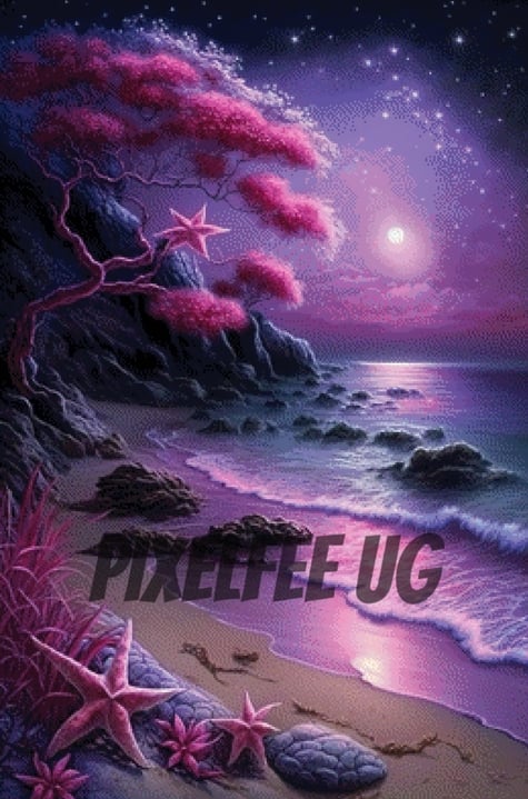 Pixelfee Diamond Painting Purple Beach von Morgana.fantasy.ai