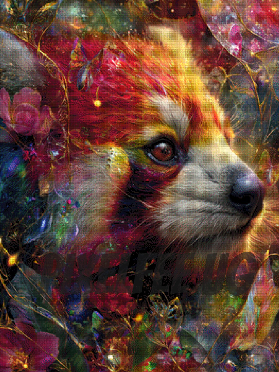 Pixelfee Diamond Painting Colorful red panda with flowers von Kreativköter