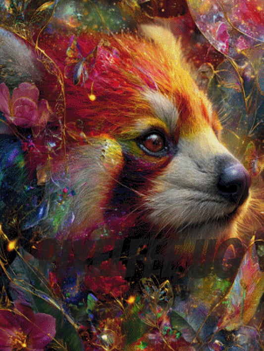 Pixelfee Diamond Painting Colorful red panda with flowers von Kreativköter