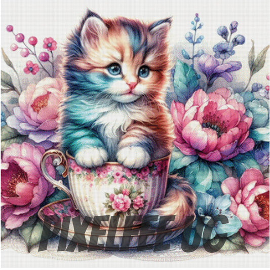 Pixelfee Diamond Painting Tea-Cat Time von Tante Tati