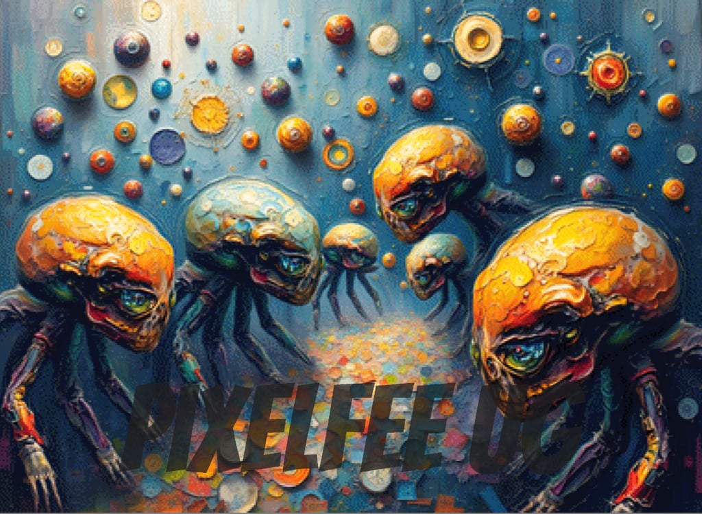 Pixelfee Diamond Painting lustige Alienviecher von Pears